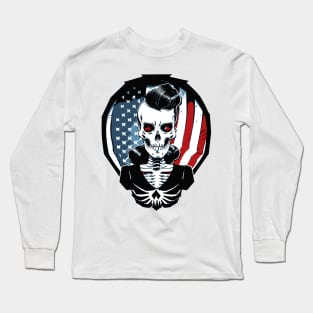 Fun Patriotic Retro Rockabilly Skeleton Long Sleeve T-Shirt